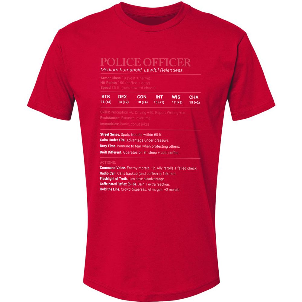 Police Officer Stats Premium Unisex T-Shirt - Red - 6