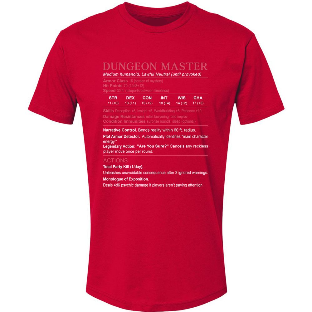 Dungeon Master Stats Premium Unisex T-Shirt - Red - 6