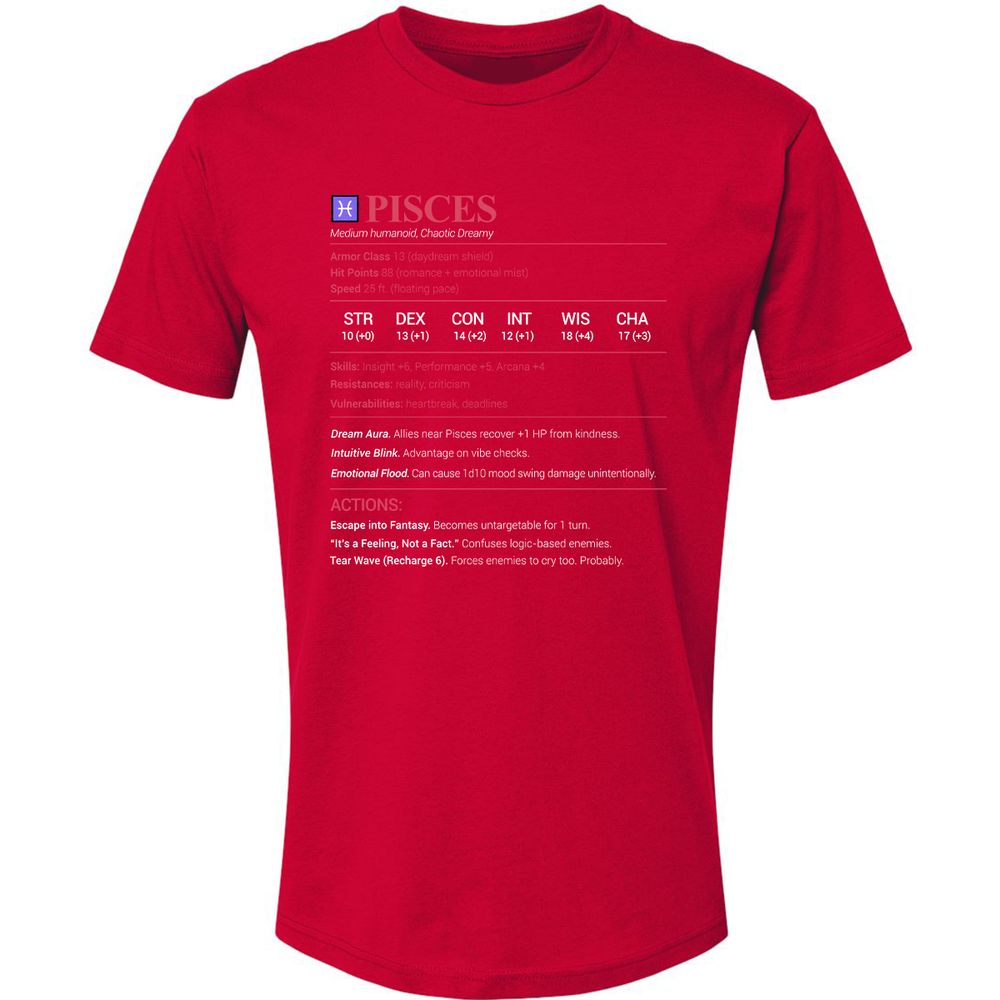 Pisces Stats Premium Unisex T-Shirt - Red - 6