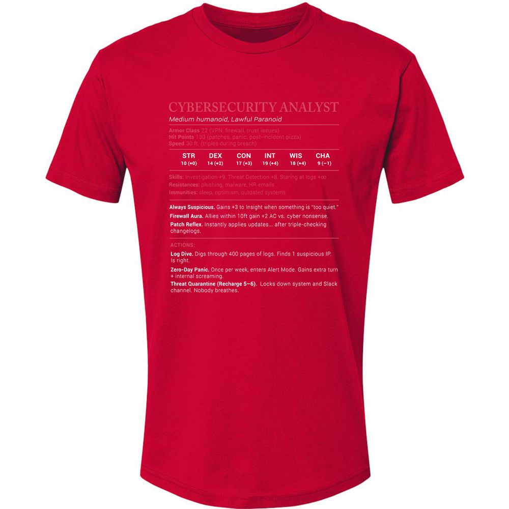 Cybersecurity Analyst Stats Premium Unisex T-Shirt - Red - 6