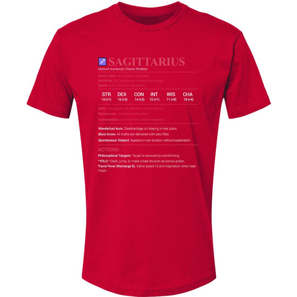 Sagittarius Stats Premium Unisex T-Shirt - Red - 6