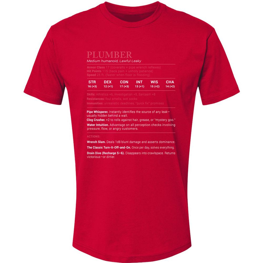Plumber Stats Premium Unisex T-Shirt - Red - 6