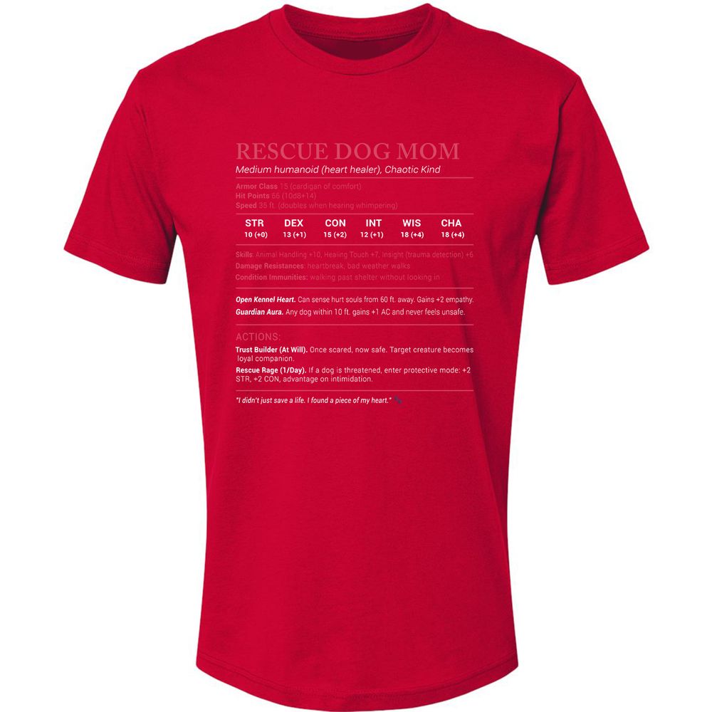 Rescue Dog Mom Stats Premium Unisex T-Shirt - Red - 6