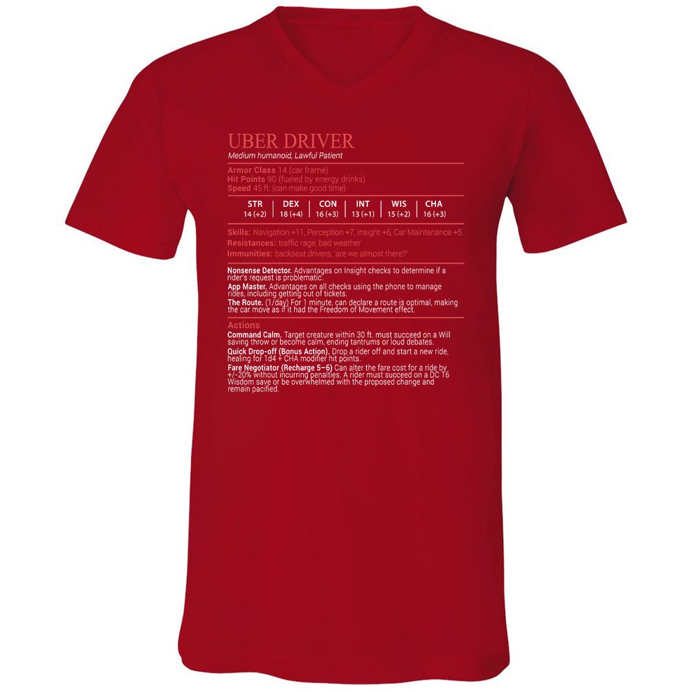 Uber Driver Stats Block Unisex V-Neck T-Shirt - Red - 6