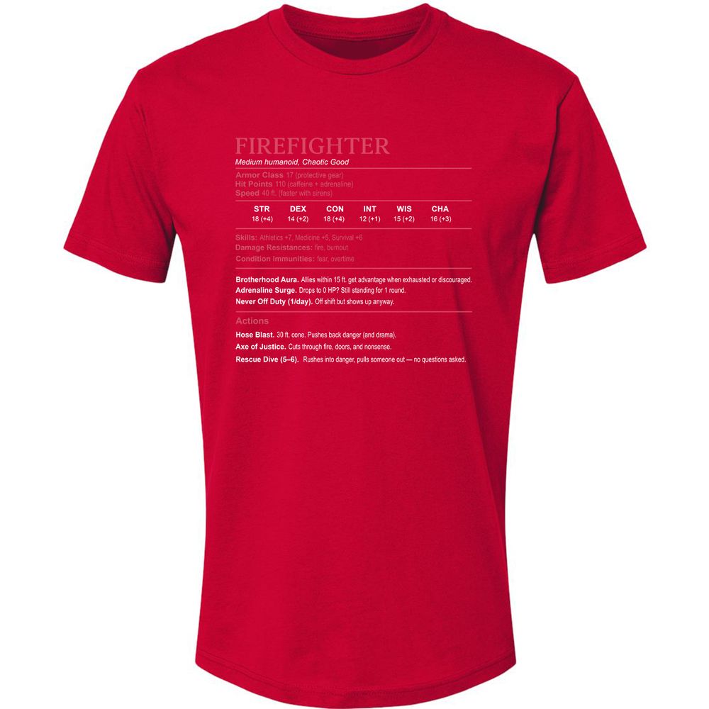 Firefighter Stats Premium Unisex T-Shirt - Red - 6
