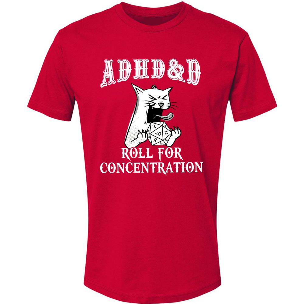 Cat ADHD&D Roll For Concentration Premium Unisex T-Shirt - Red - 6