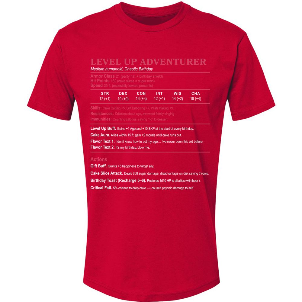 Level Up Adventurer Premium Unisex T-Shirt - Red - 6
