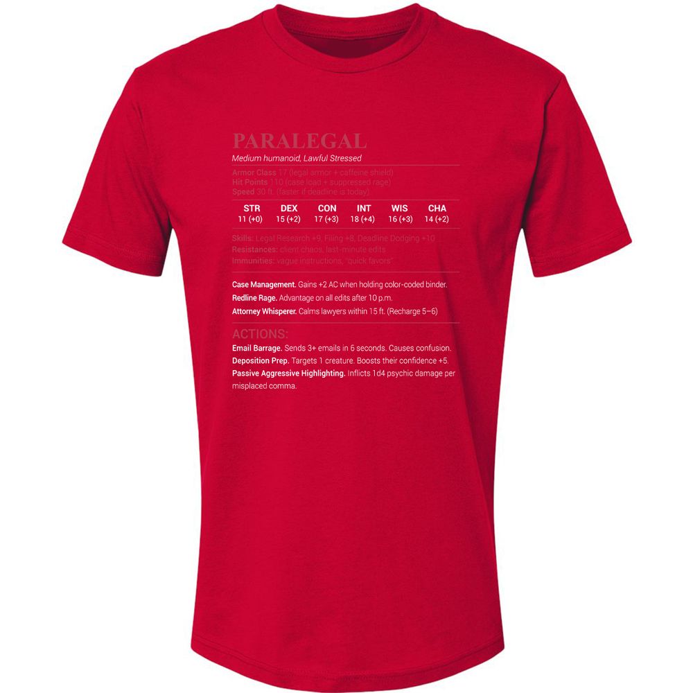 Paralegal Stats Premium Unisex T-Shirt - Red - 6