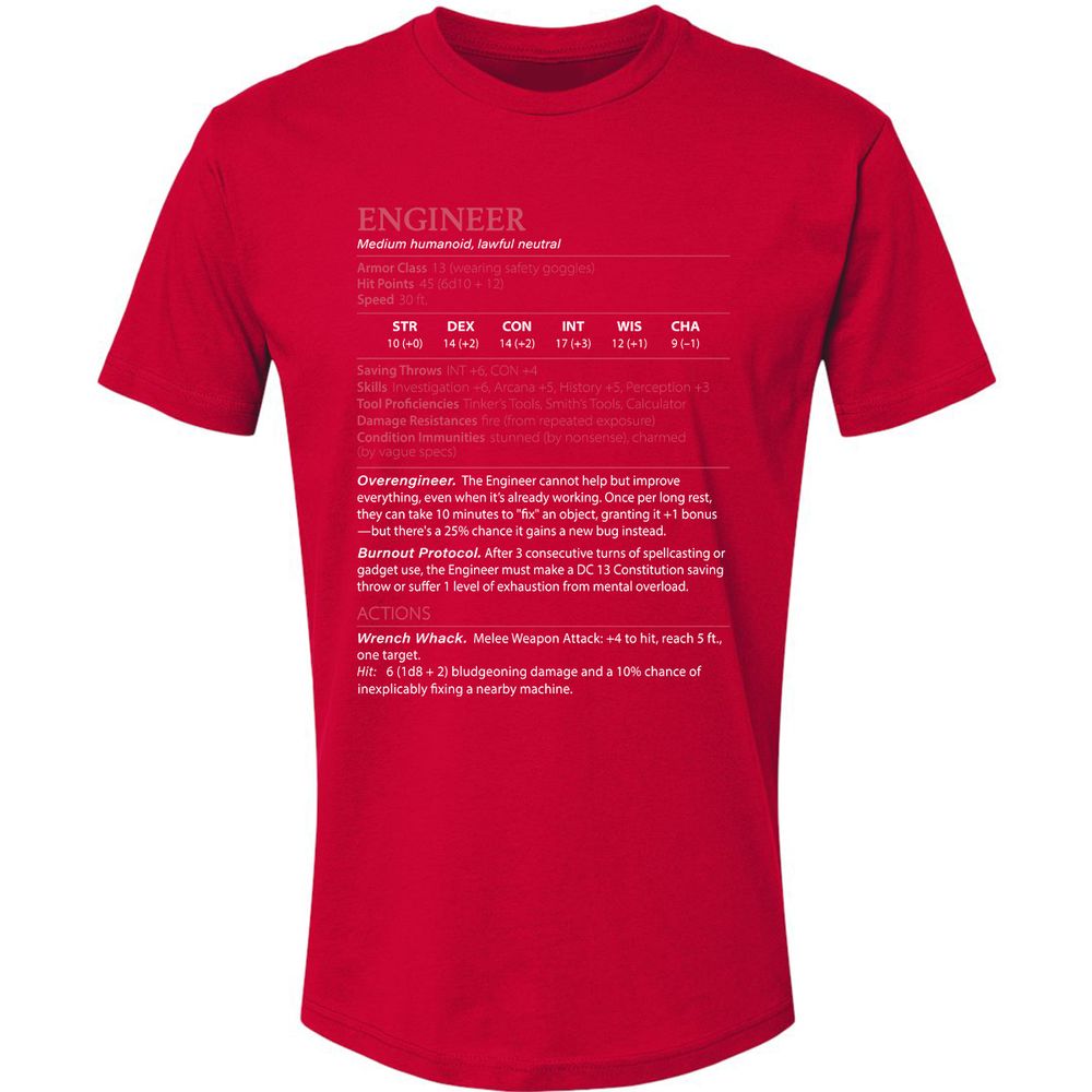 Engineer Stats Premium Unisex T-Shirt - Red - 6