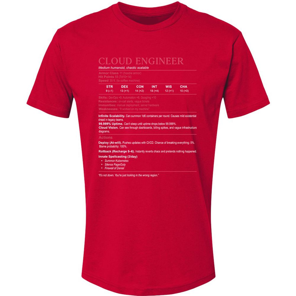 Cloud Engineer Stats Premium Unisex T-Shirt - Red - 6