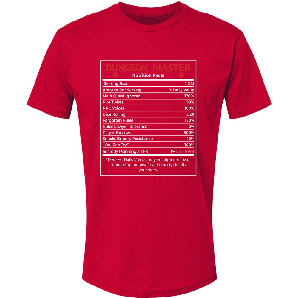 Dungeon Master Nutrition Facts Premium Unisex T-Shirt - Red - 6