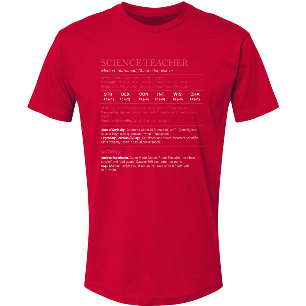 Science Teacher Stats Premium Unisex T-Shirt - Red - 6