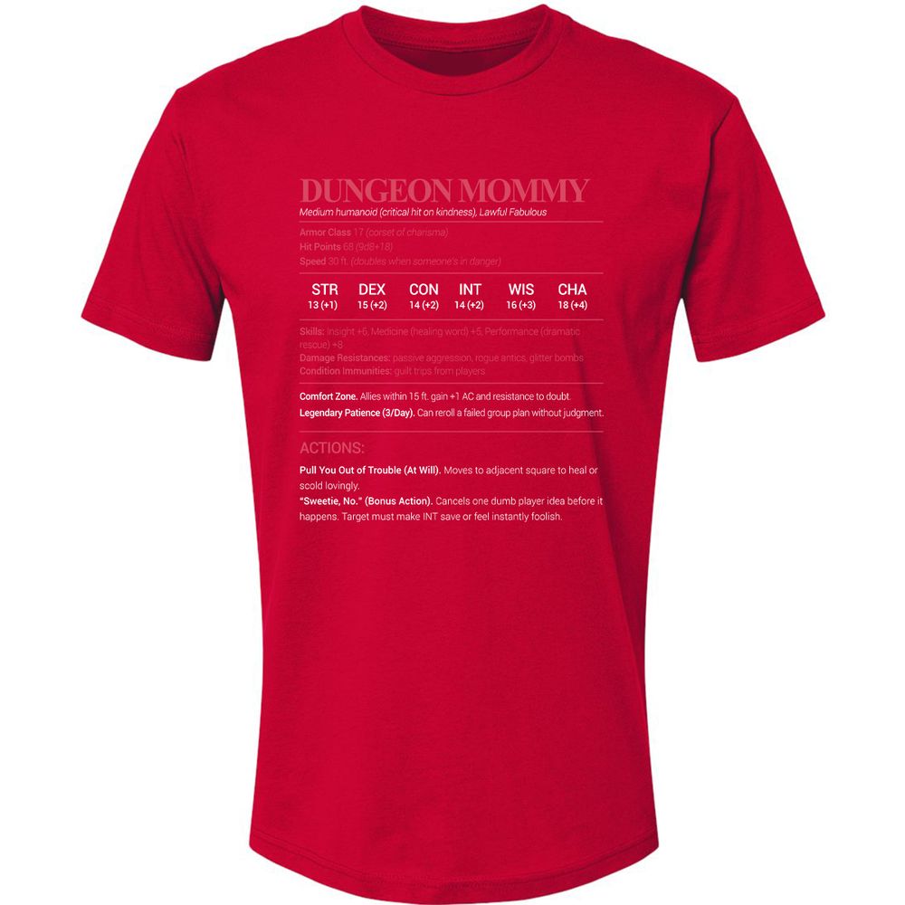 Dungeon Mommy Stats Premium Unisex T-Shirt - Red - 6
