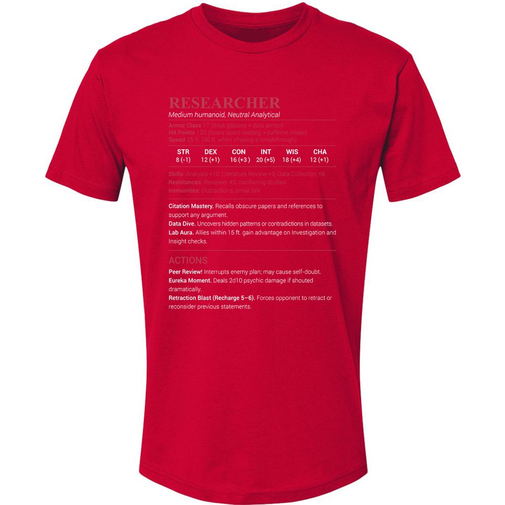 Researcher Stats Premium Unisex T-Shirt - Red - 6