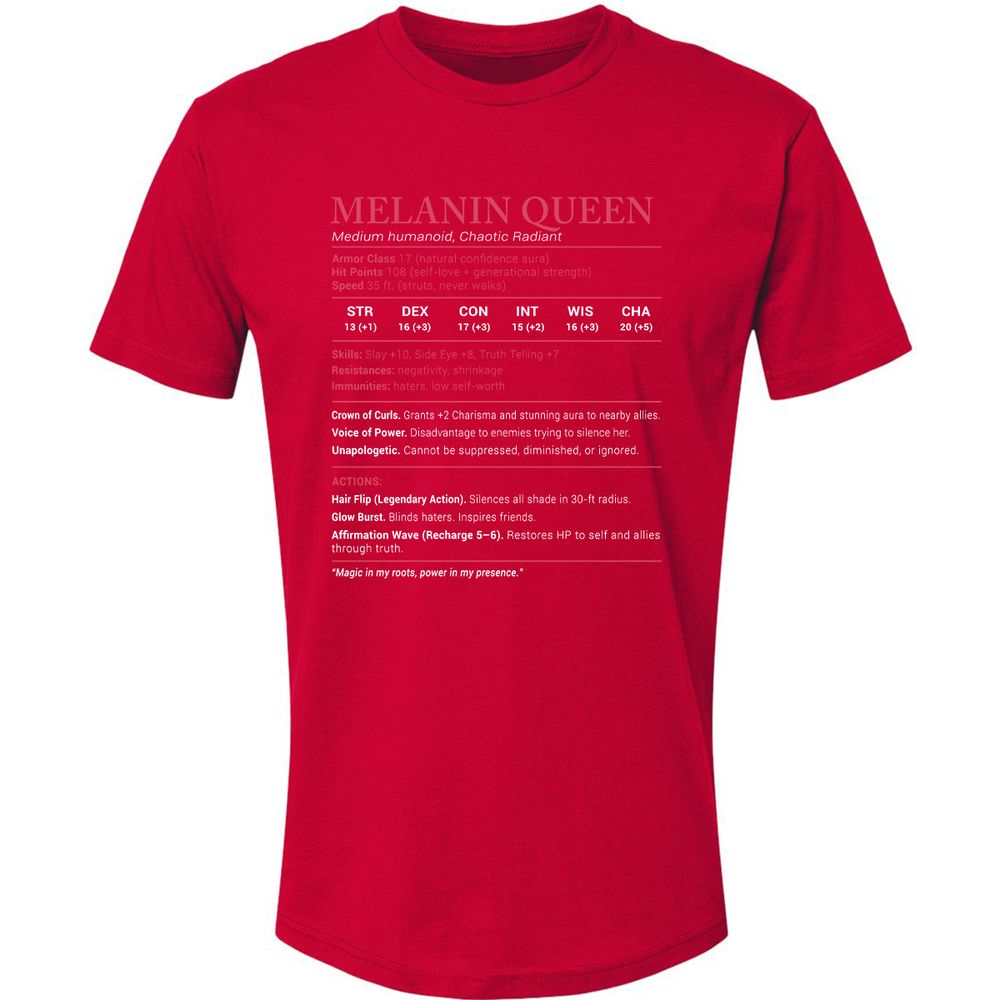 Melanin Queen Stats Premium Unisex T-Shirt - Red - 6