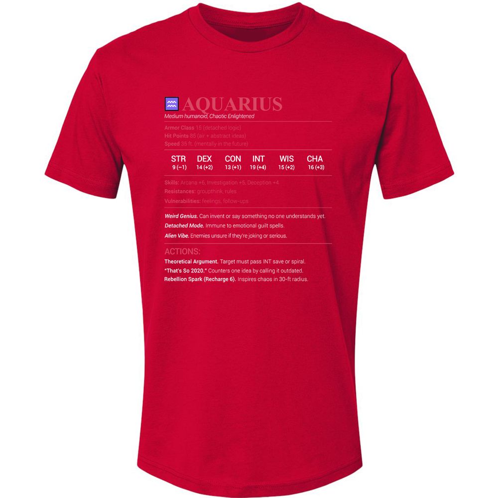 Aquarius Stats Premium Unisex T-Shirt - Red - 6