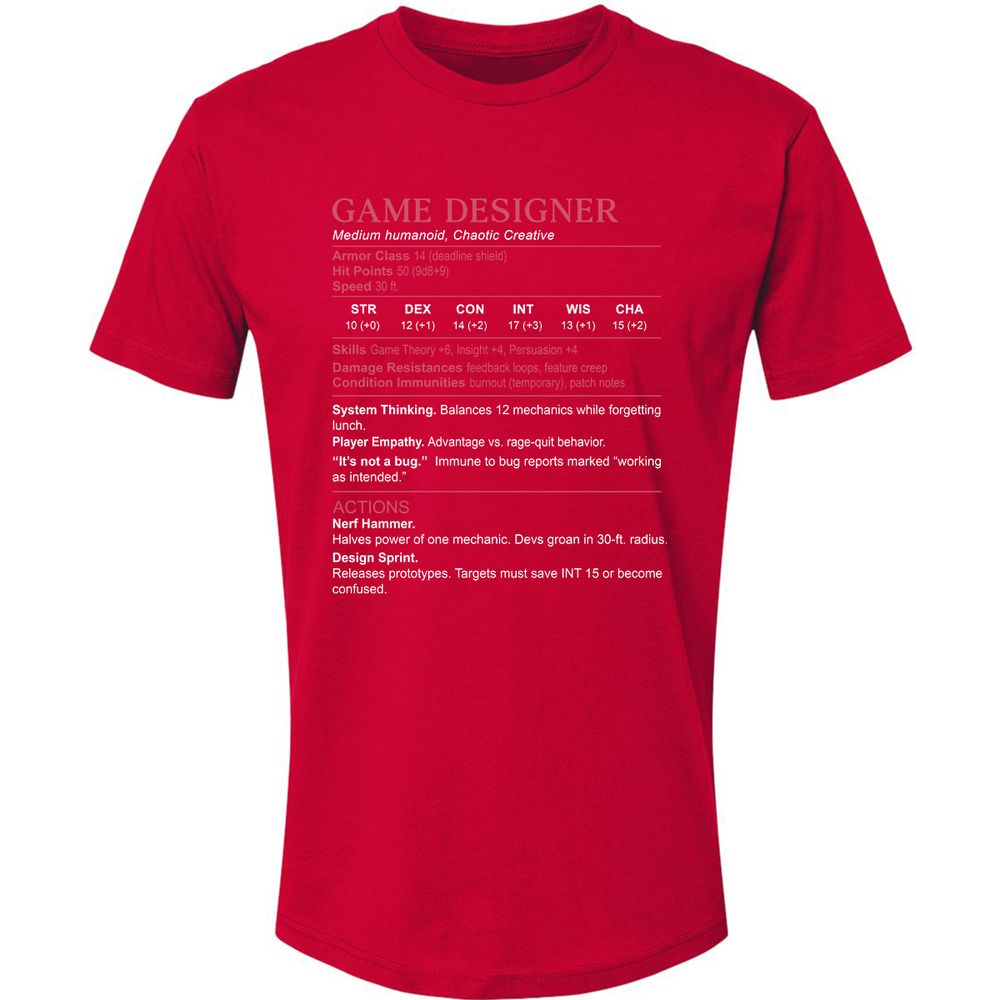 Game Designer Stats Premium Unisex T-Shirt - Red - 6