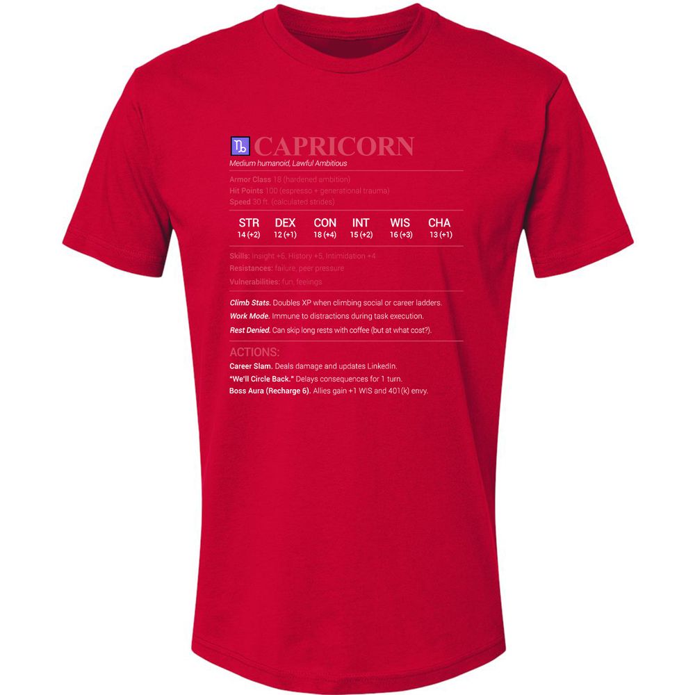 Capricorn Stats Premium Unisex T-Shirt - Red - 6