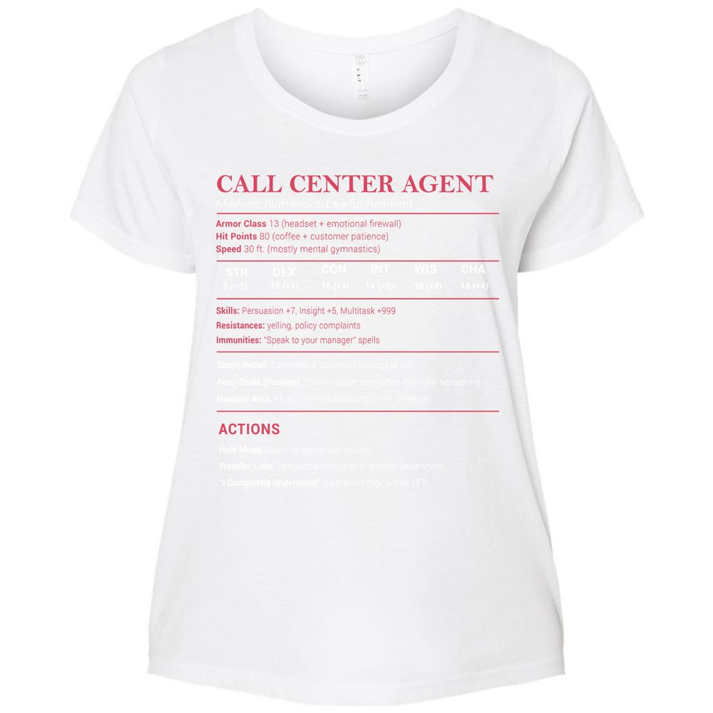 Call Center Agent Stats Ladies Curvy Jersey - White - 6