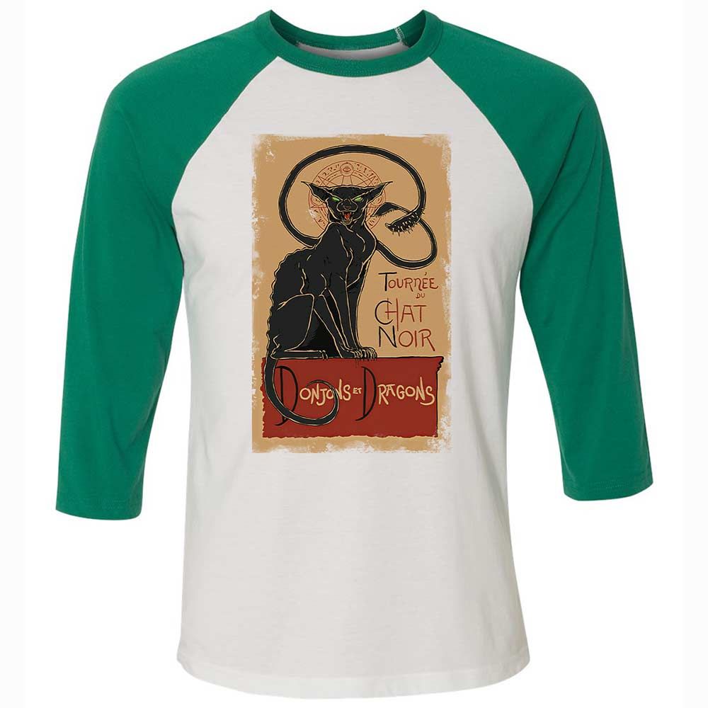 Tournee Du Chat Noir Unisex 3/4 Baseball Tee - White/Kelly - 6