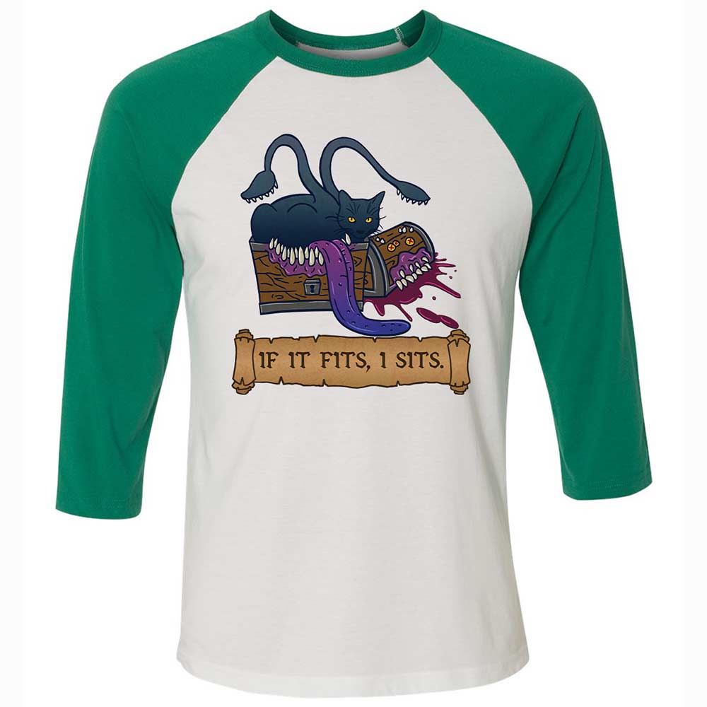 If It Fits I Sits Unisex 3/4 Baseball Tee - White/Kelly - 6