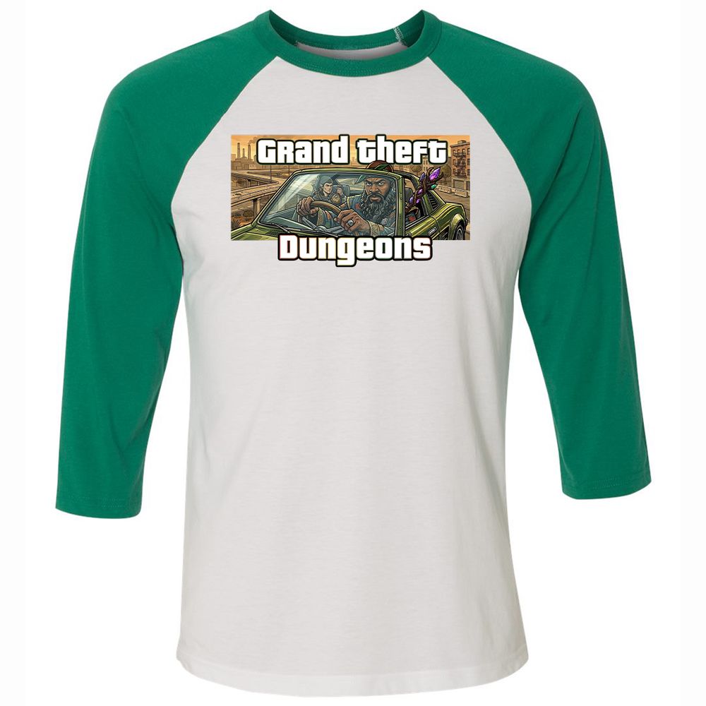 Grand Theft Dungeons Unisex 3/4 Baseball Tee - White/Kelly - 6