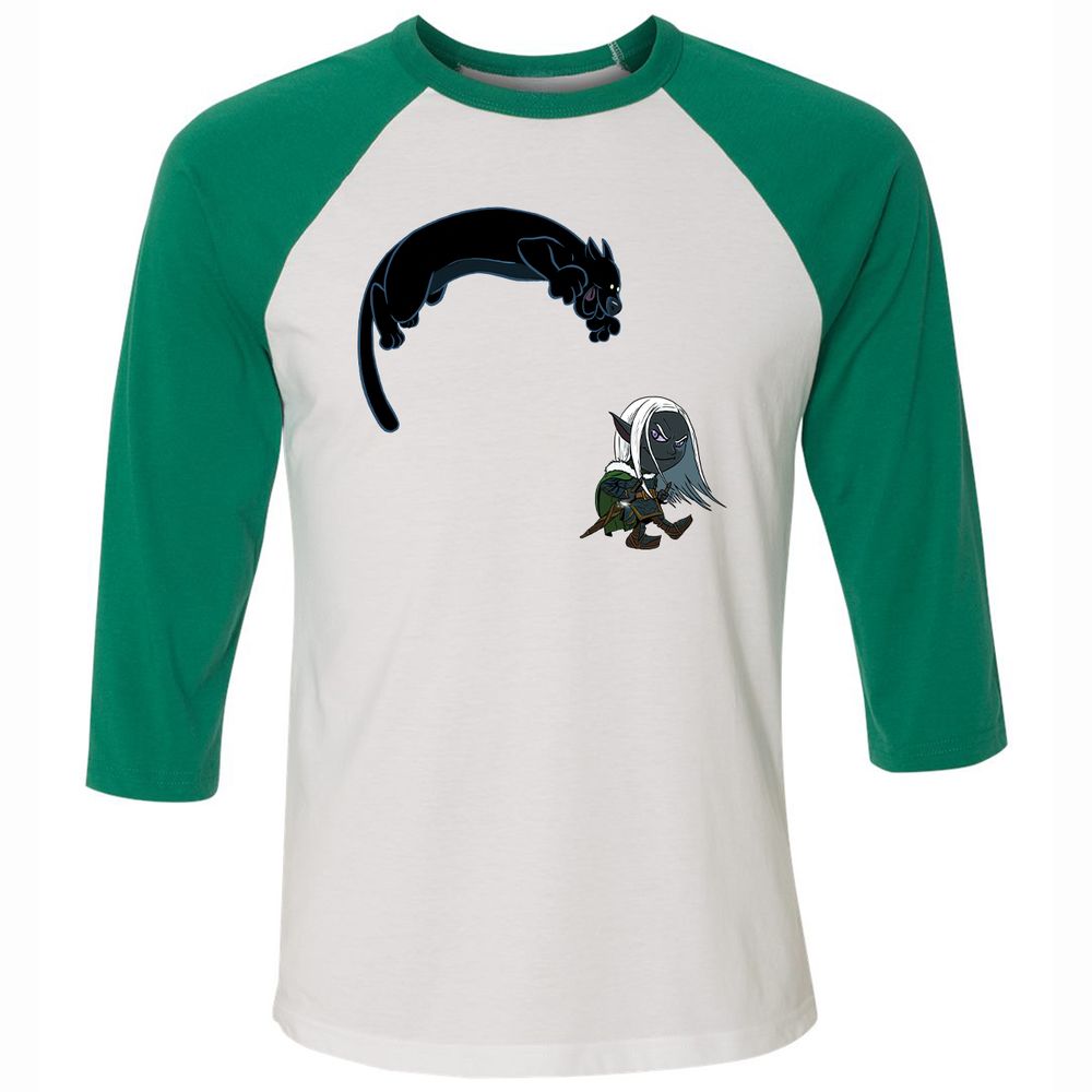 Drizzt and Guenhwyvar Unisex 3/4 Baseball Tee - White/Kelly - 6