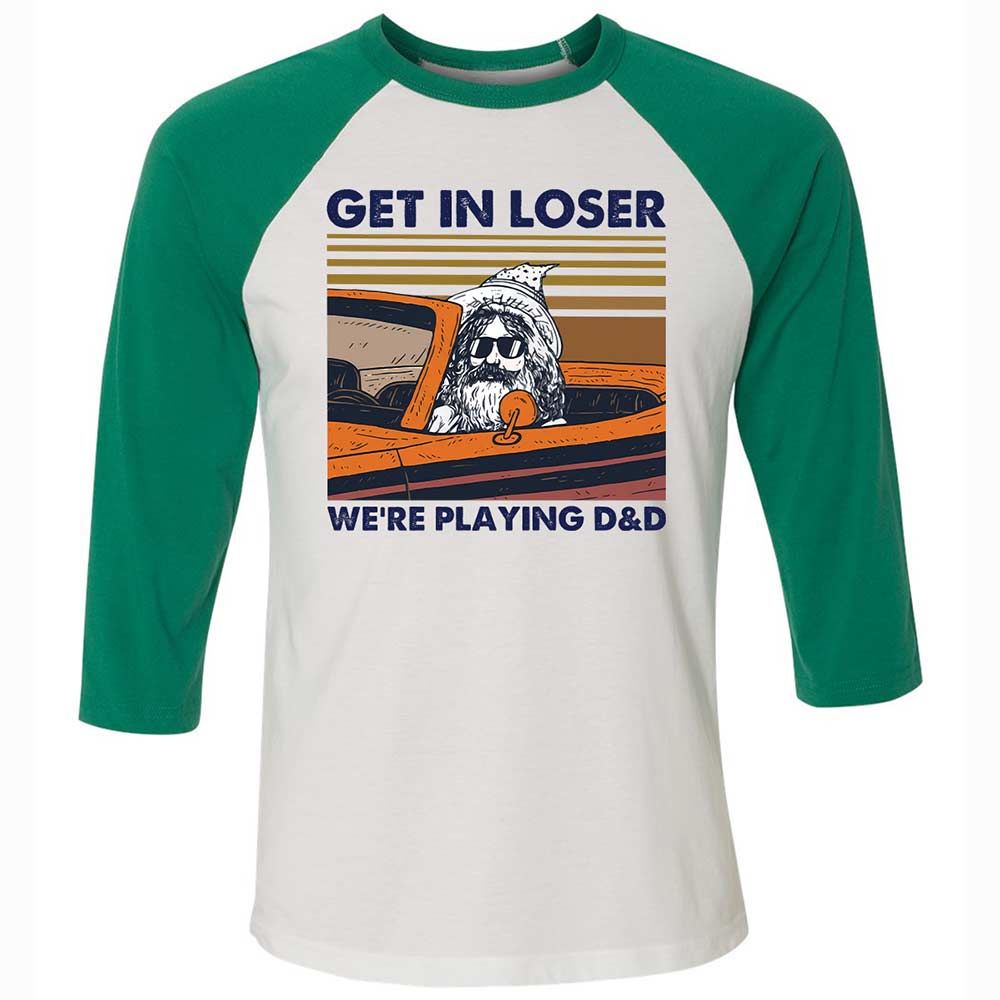 Get in Loser Unisex 3/4 Baseball Tee - White/Kelly - 6