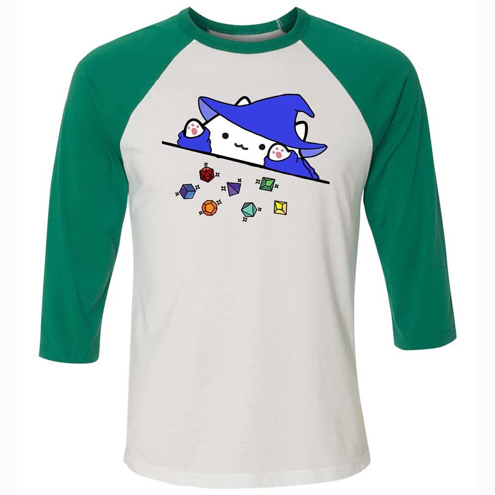 Cat Throws Dices Unisex 3/4 Baseball Tee - White/Kelly - 6