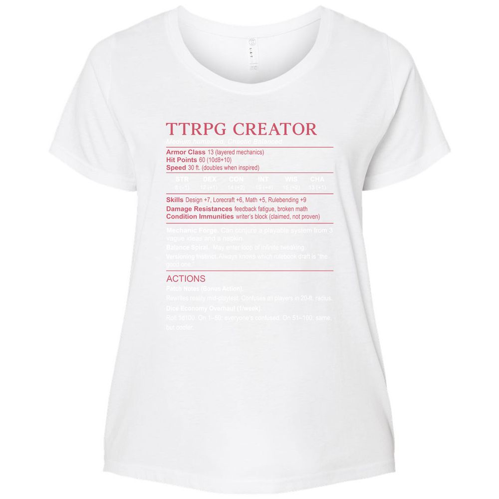 TTRPG Creator Stats Ladies Curvy Jersey - White - 6