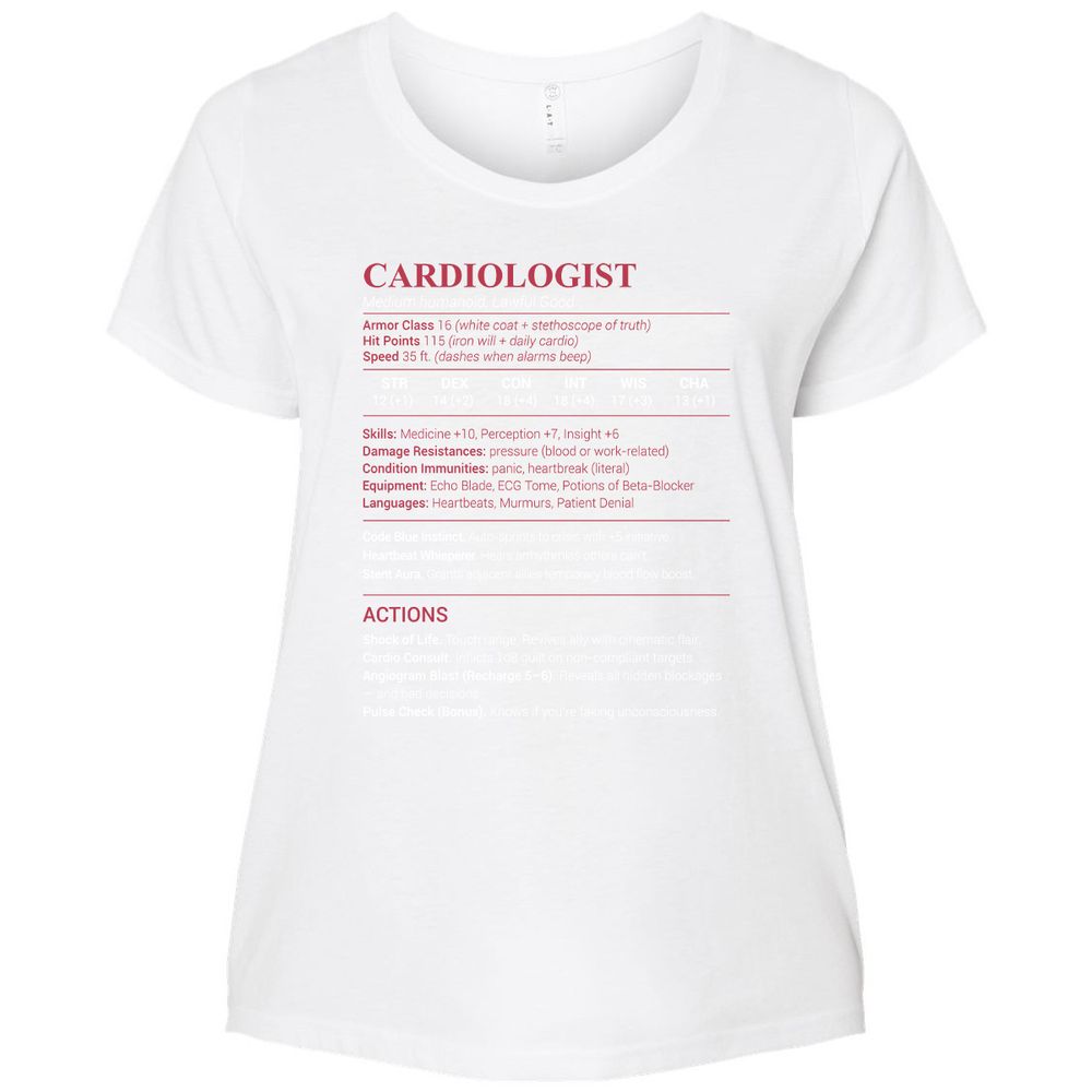 Cardiologist Stats Ladies Curvy Jersey - White - 6