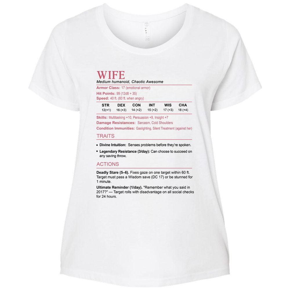 Wife Stats 2 Ladies Curvy Jersey - White - 6