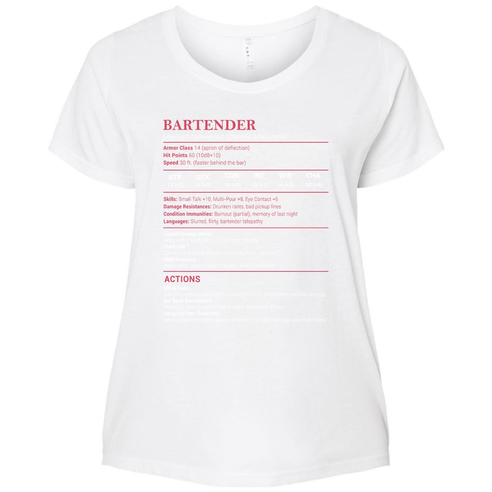 Bartender Stats Ladies Curvy Jersey - White - 6