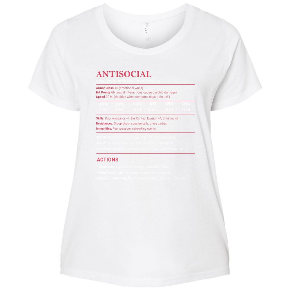 Antisocial Stats Ladies Curvy Jersey - White - 6
