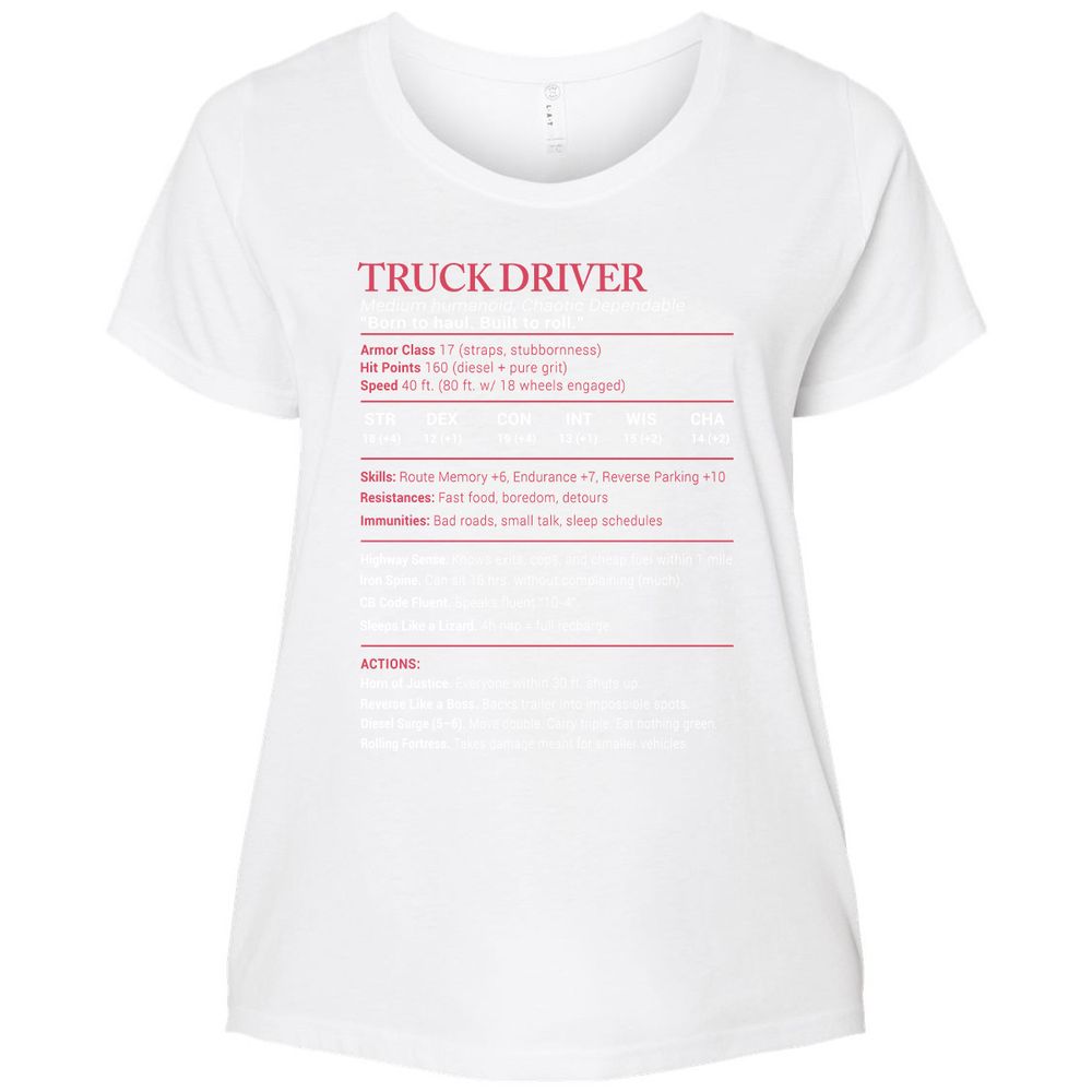 Truck Driver Stats Ladies Curvy Jersey - White - 6