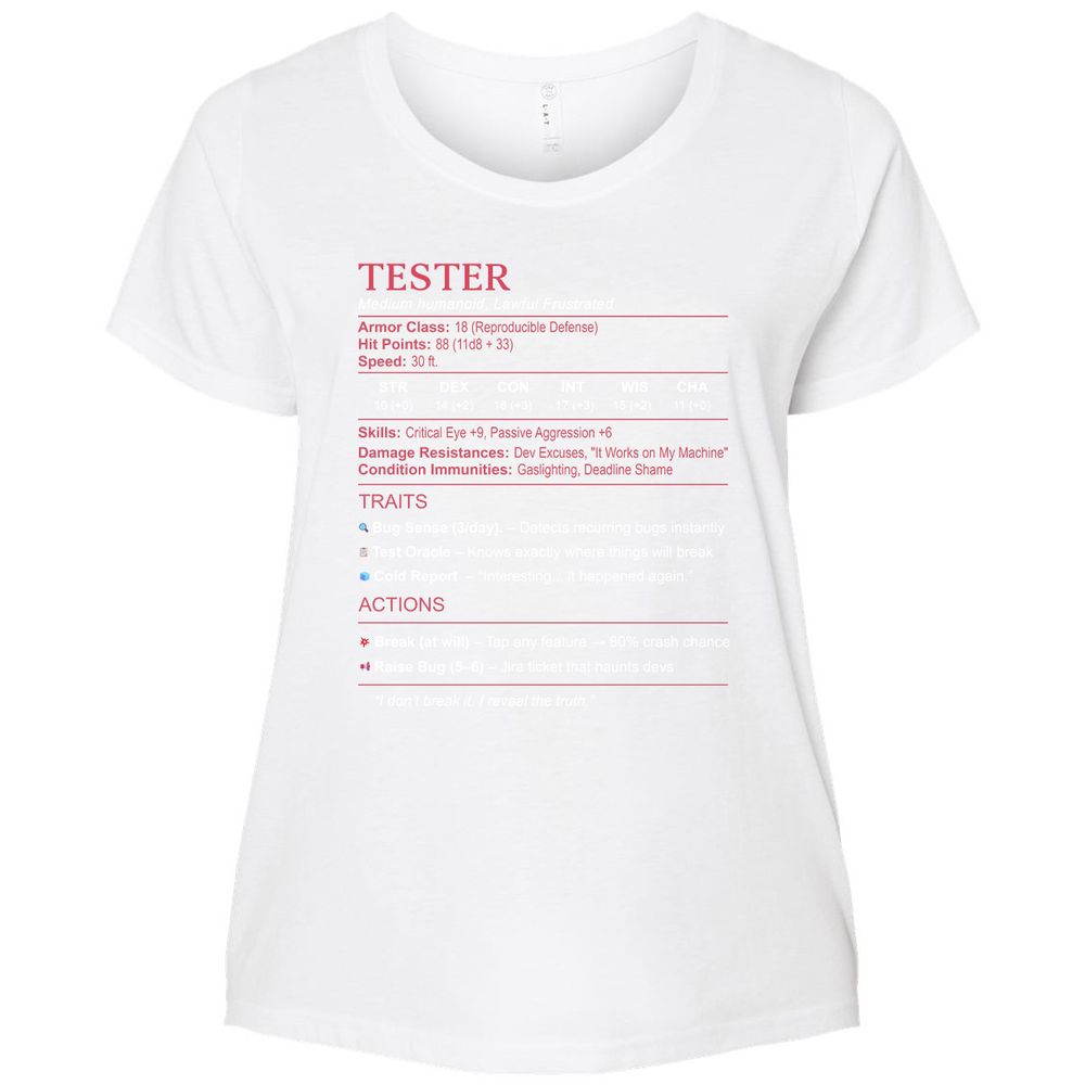 Tester Stats Ladies Curvy Jersey - White - 6