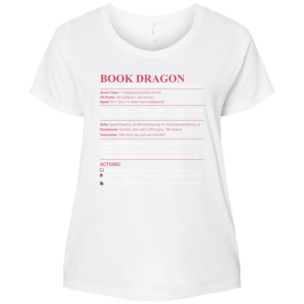 Book Dragon Stats Ladies Curvy Jersey - White - 6
