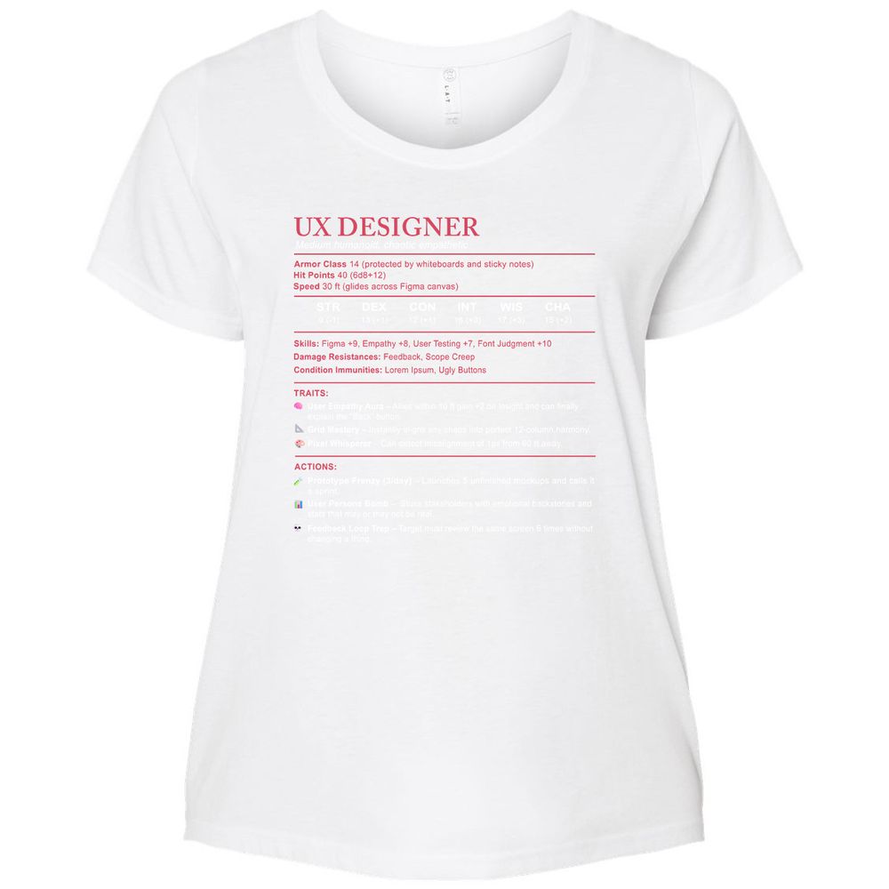 UX Designer Stats Ladies Curvy Jersey - White - 6