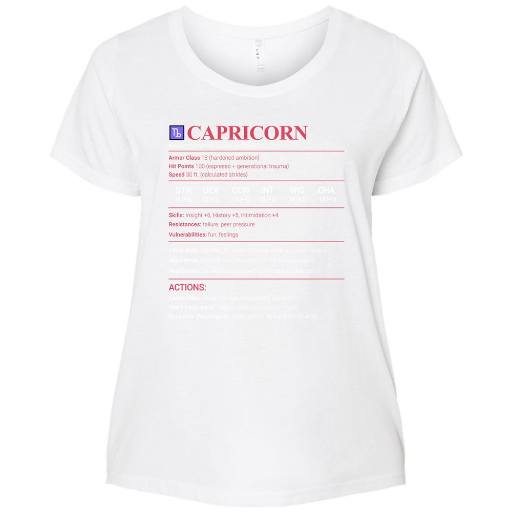 Capricorn Stats Ladies Curvy Jersey - White - 6