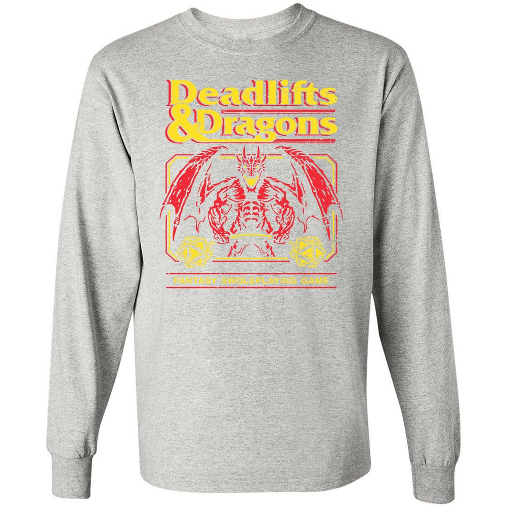 Deadlifts And Dragons Long Sleeve T-Shirt - Ash - 7