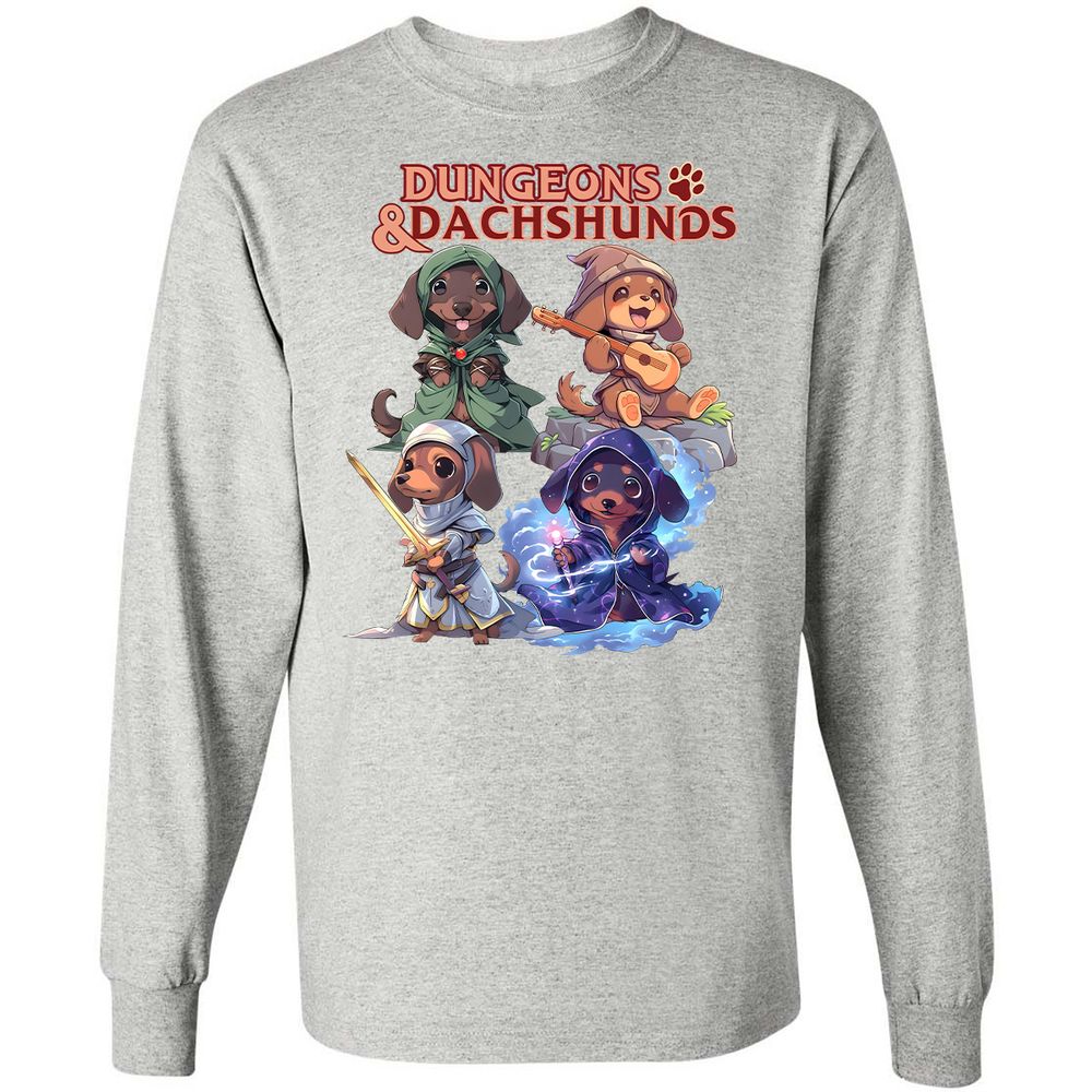 Dungeons & Dachshunds Long Sleeve T-Shirt - Ash - 7