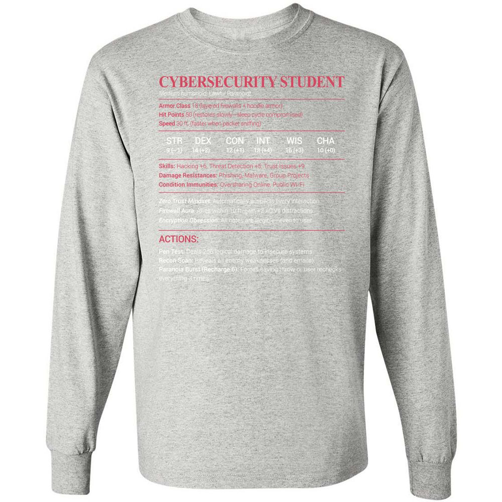Cybersecurity Student Long Sleeve T-Shirt - Ash - 7