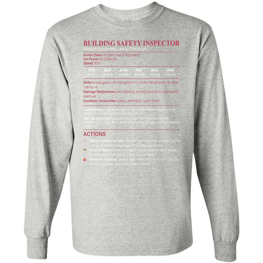 Building Safety Inspector Long Sleeve T-Shirt - Ash - 7