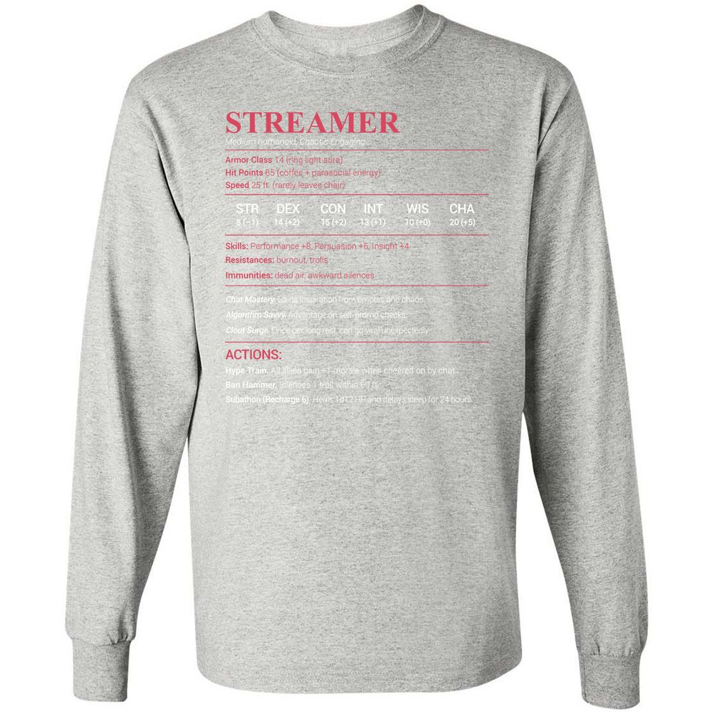 Streamer Stats Long Sleeve T-Shirt - Ash - 7