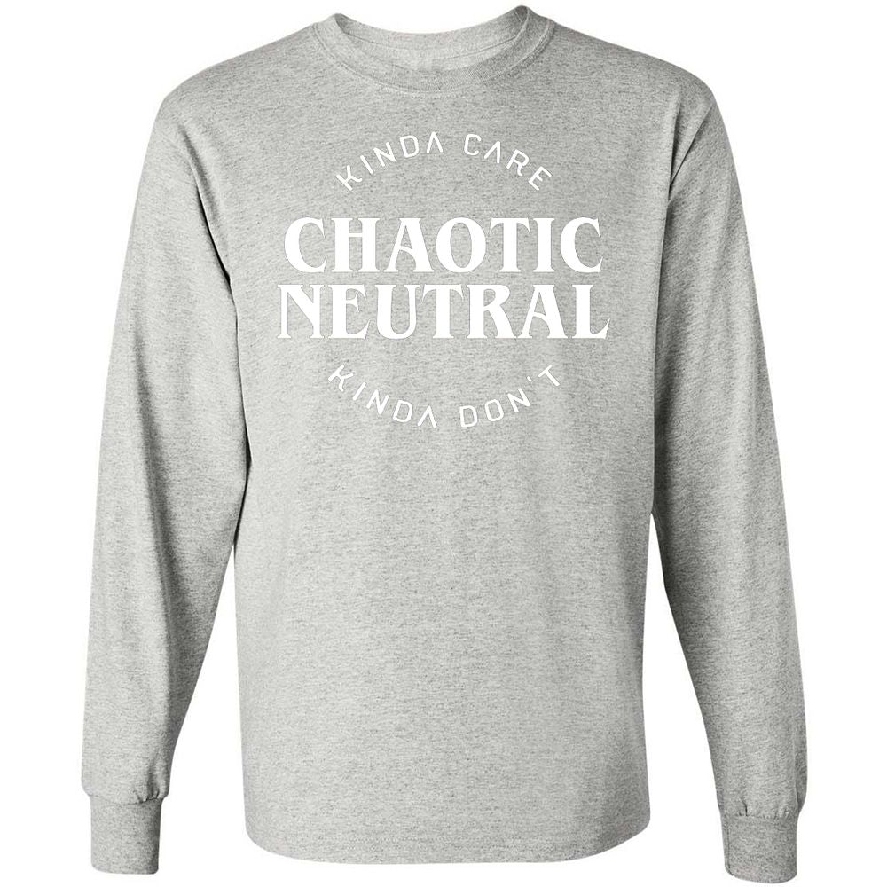 Chaotic Neutral Alignment Kinda Care Kinda Don't Long Sleeve T-Shirt - Ash - 7