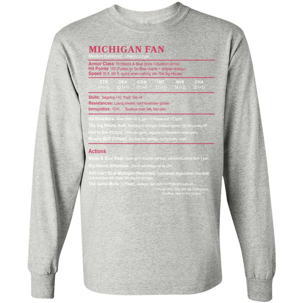 MICHIGAN FAN Long Sleeve T-Shirt - Ash - 7