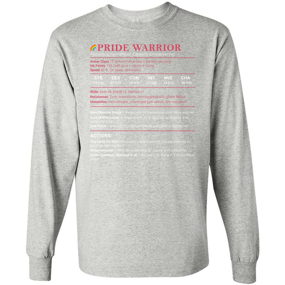 Pride Warrior Stats Long Sleeve T-Shirt - Ash - 7