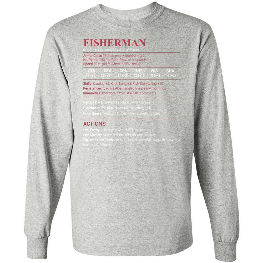 Fisherman Stats Long Sleeve T-Shirt - Ash - 7