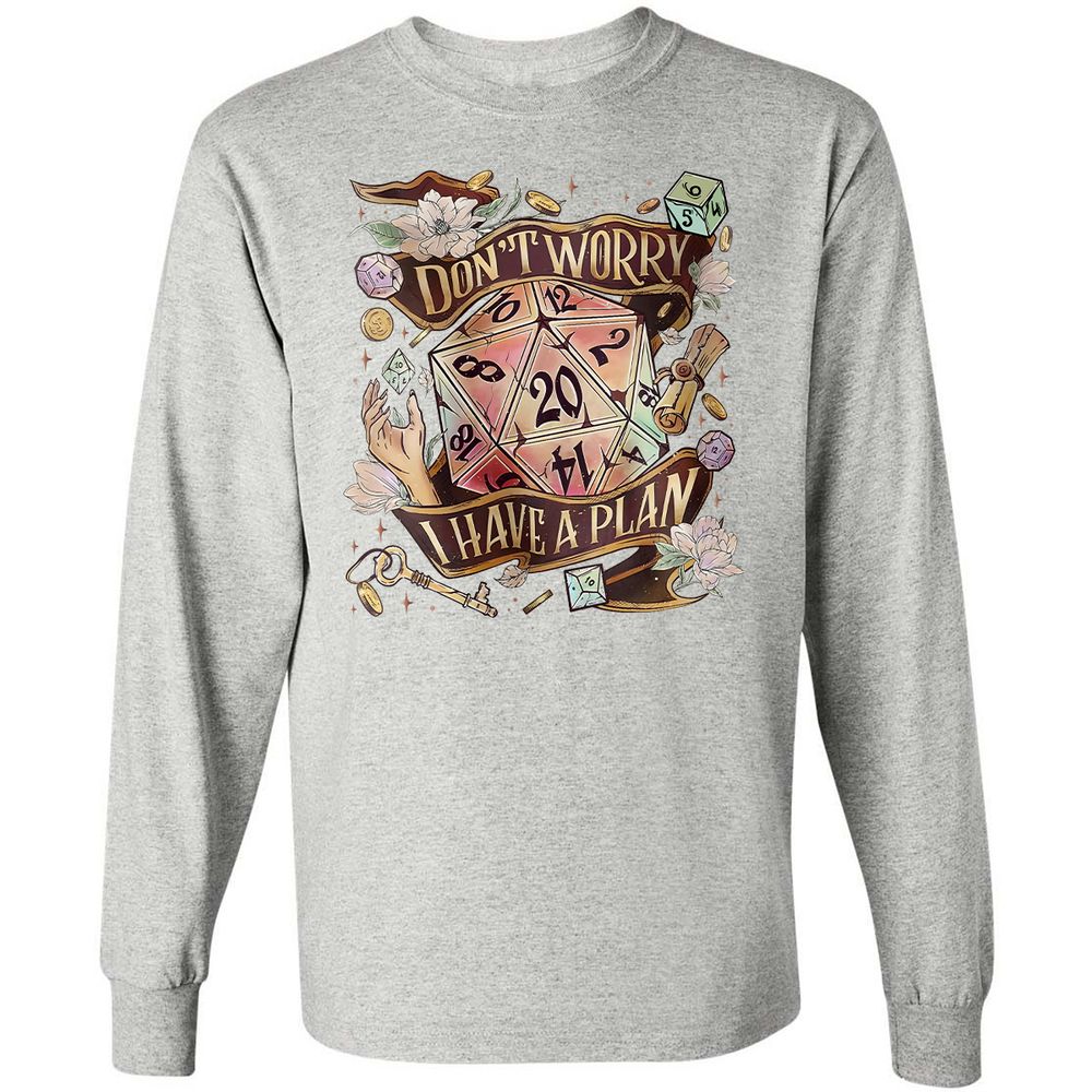 Floral Don't Worry I Have A Plan Long Sleeve T-Shirt - Ash - 7
