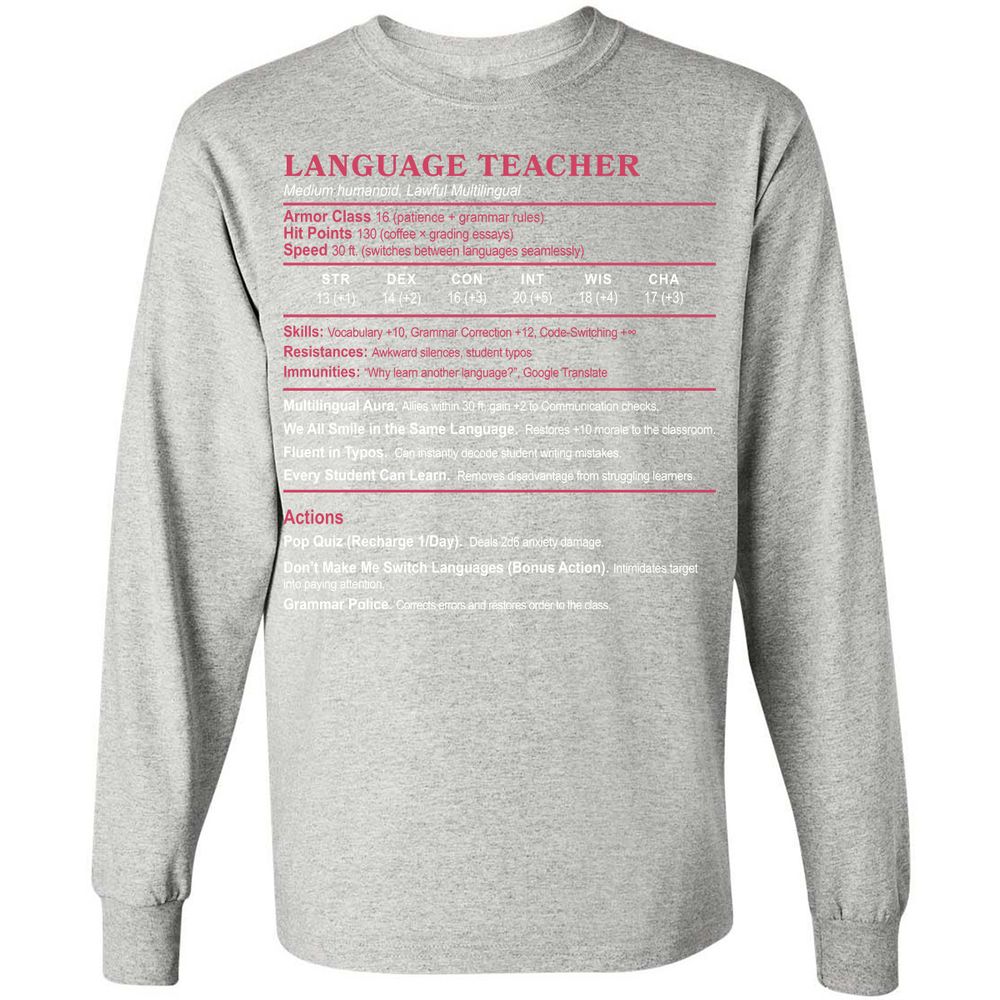 Language Teacher Long Sleeve T-Shirt - Ash - 7